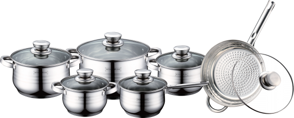 Royalty Line Royalty Line luxe pannenset RVS 12-delig zilver met glazen deksel