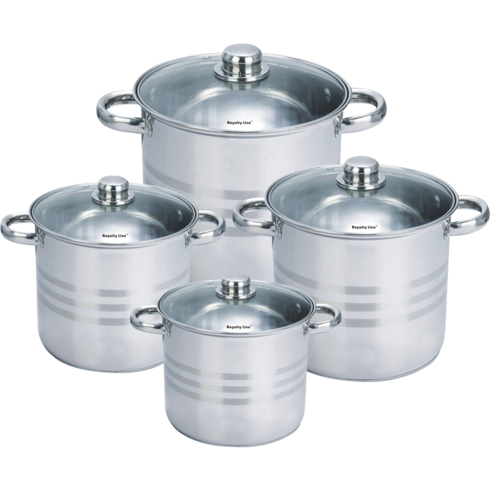 Royalty Line Royalty Line 8-delige RVS diepe pannenset met glazen deksel