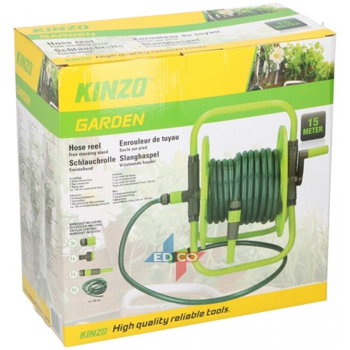 Kinzo Kinzo Garden Tuinslangset - vrijstaande slanghaspel - 15 meter tuinslang �1/2" - incl. 6 accessoires