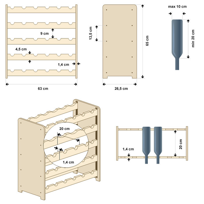 SMH LINE® SMH LINE® Wijnrek -30 flessen - 65x63x26,5 cm - Wijnrek Hout - Flessenrek