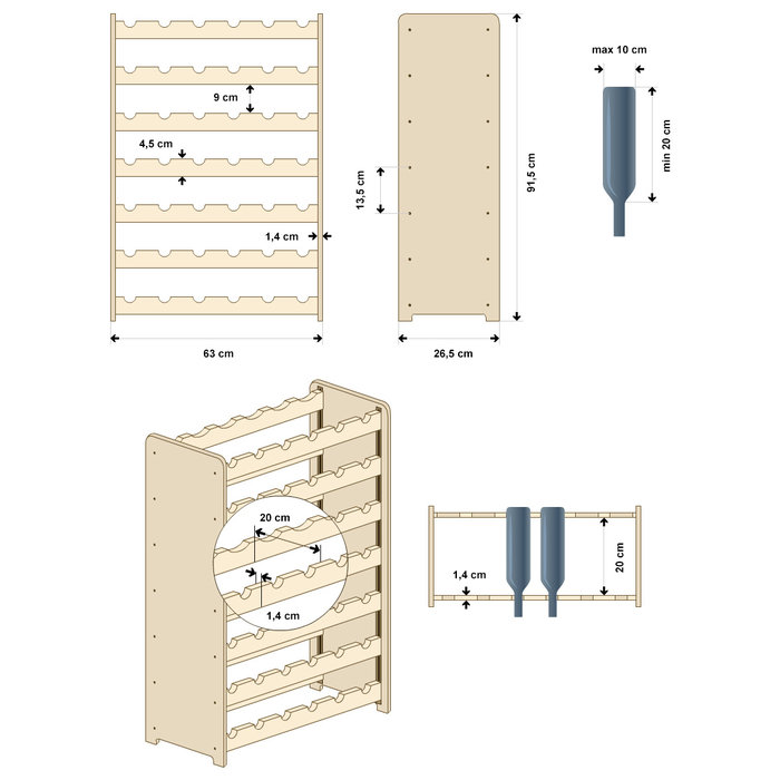 SMH LINE® SMH LINE® Wijnrek - 42 flessen - 91,5x63x26,5 cm -  Wijnrek Hout - Flessenrek