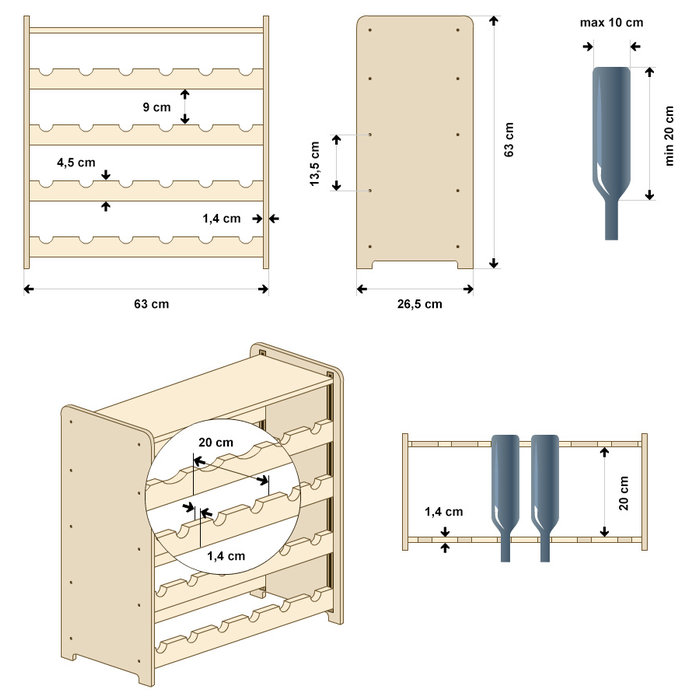 SMH LINE® SMH LINE® Wijnrek - 24 flessen -63x63x26,5cm - Wijnrek Hout- Flessenrek