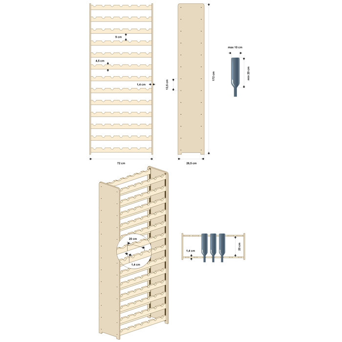 SMH LINE® SMH LINE® Wijnrek - 91 flessen - 164x72,5x24,7cm - Wijnrek Hout - Flessenrek