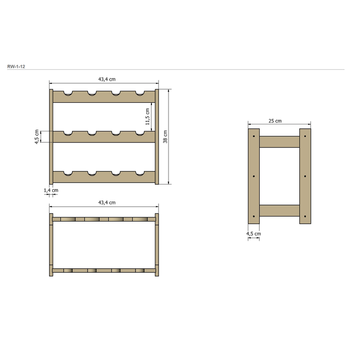 SMH LINE® SMH LINE® Wijnrek -12 flessen - 38x43,5x25 cm - Wijnrek Hout - Flessenrek