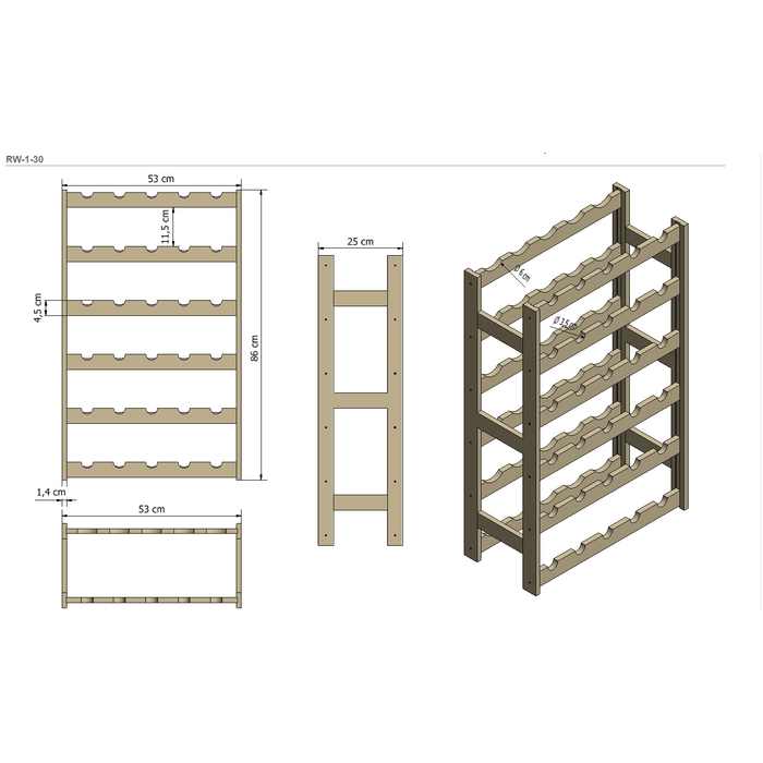 SMH LINE® SMH LINE® Wijnrek - 30 flessen - 86x53,5x25 cm - Wijnrek Hout- Flessenrek