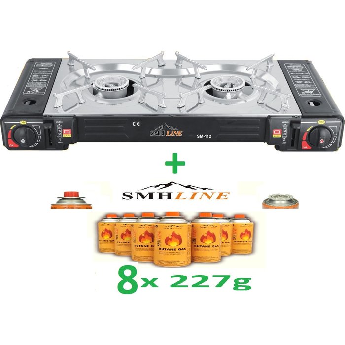 SMH LINE® SMH LINE® Dubbele Camping kooktoestel - 2 Pits - 2x 2500W - Incl. 8x gasflessen