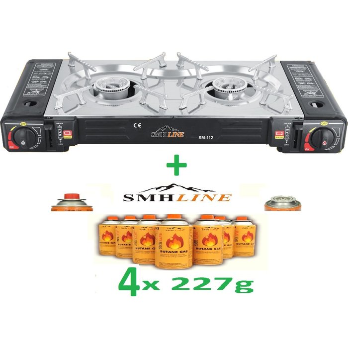SMH LINE® SMH LINE® Dubbele Camping kooktoestel - 2 Pits - 2x 2500W - Incl. 4x gasflessen