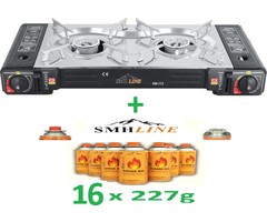 SMH LINE® SMH LINE® Dubbele Camping kooktoestel - 2 Pits - 2x 2500W - Incl. 16x gasflessen