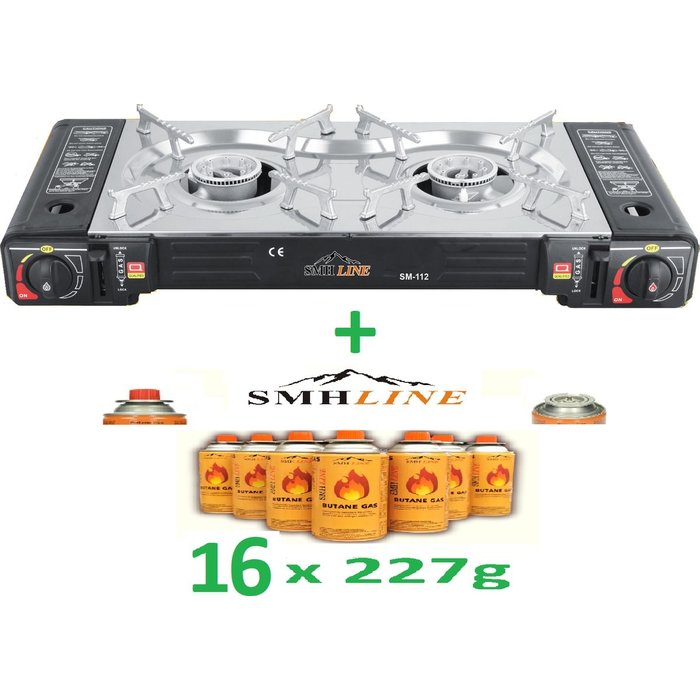 SMH LINE® SMH LINE® Dubbele Camping kooktoestel - 2 Pits - 2x 2500W - Incl. 16x gasflessen