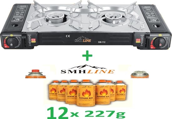 SMH LINE® SMH LINE® Dubbele Camping kooktoestel - 2 Pits - 2x 2500W - Incl. 12x gasflessen