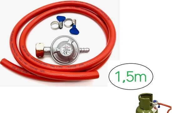 SMH LINE® SMH LINE® - Universele Gasslang installatie set - Drukregelaar met 1.5 meter slang - 30mBar Inclusief 2x Slangklemmen