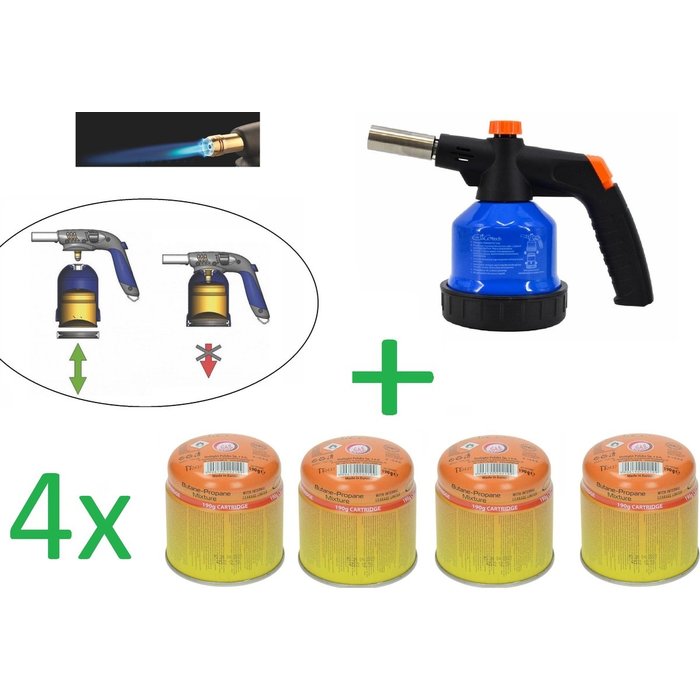 SMH LINE® SMH LINE® Soldeerbrander - Dakbranders - Gasbrander - Piezo Ontsteking - Incl. 4x 190g Gaspatroon