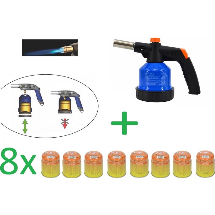 SMH LINE® SMH LINE® Soldeerbrander - Dakbranders - Gasbrander - Piezo Ontsteking - Incl. 8x 190g Gaspatroon