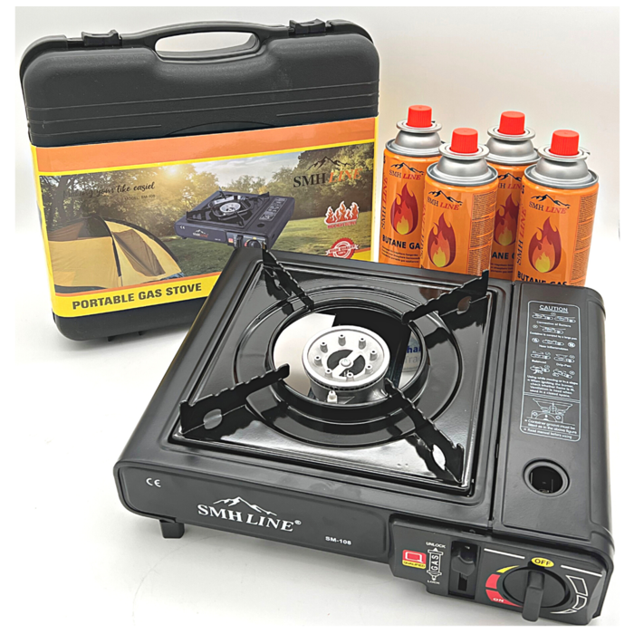 SMH LINE® SMH LINE®  Camping kooktoestel - Draagbaar Gasfornuis - Incl. 4x gasflessen en koffer