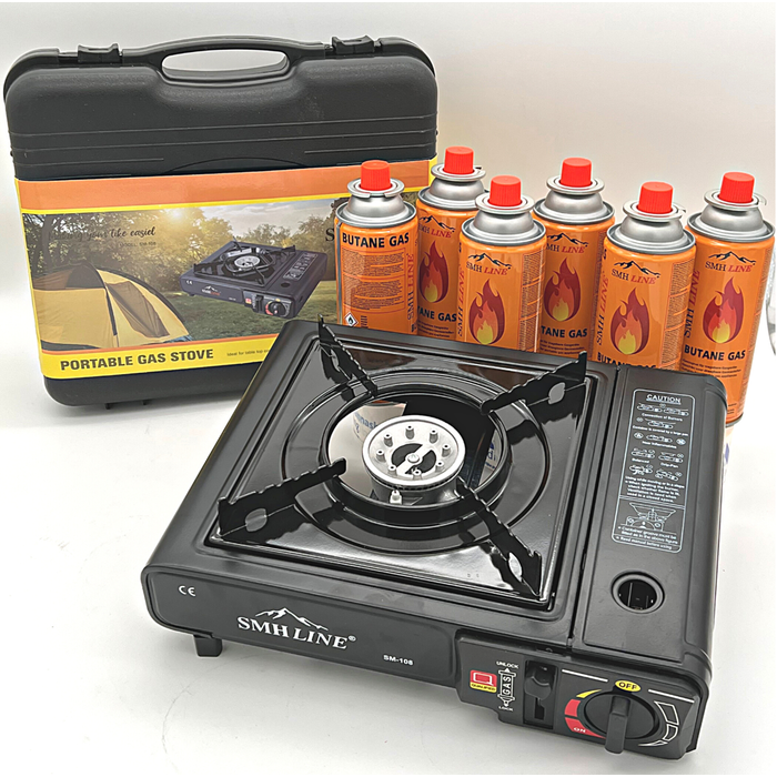 SMH LINE® SMH LINE®  Camping kooktoestel - Draagbaar Gasfornuis - Incl. 6x gasflessen en koffer