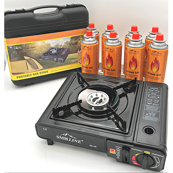 SMH LINE® SMH LINE®  Camping kooktoestel - Draagbaar Gasfornuis - Incl. 8x gasflessen en koffer