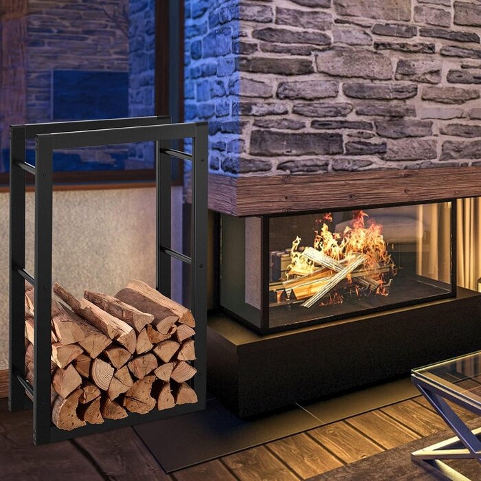 SMH LINE® SMH LINE® Brandhoutrek - Houtopslag - 60x125x25cm( BxHxD) - Zwart - Metaal - Haardhout opslag – Haardhoutrek
