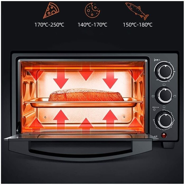 SMH LINE® SMH LINE® Mini Vrijstaande oven met kookplaten - 26L - 1400W - Convectie Mini Oven - Geëmailleerde Holte - Zwart