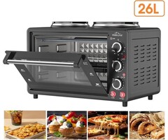 SMH LINE® SMH LINE® Mini Vrijstaande oven met kookplaten - 26L - 1400W - Convectie Mini Oven - Geëmailleerde Holte - Zwart