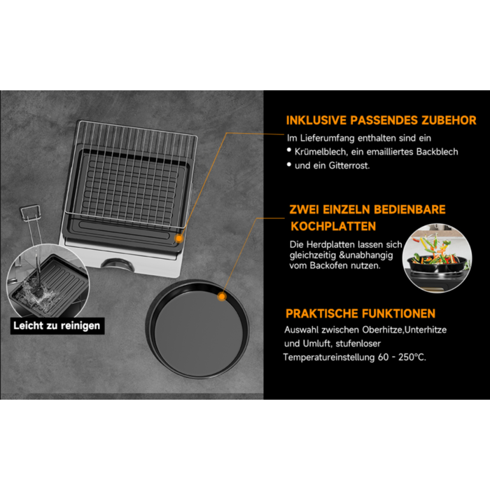 SMH LINE® SMH LINE® Vrijstaande Oven - 45L - 1800W - Convectie Mini Oven - Geëmailleerde Holte - Zwart