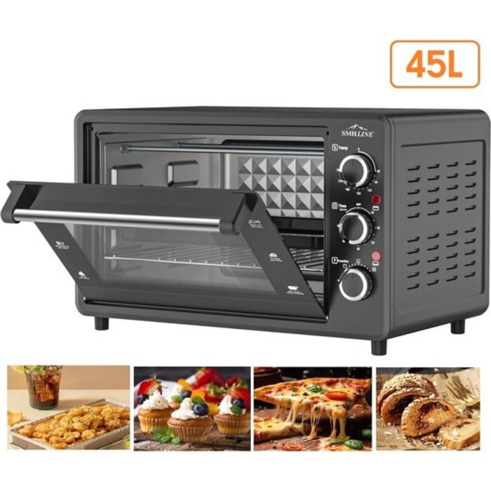 SMH LINE® SMH LINE® Vrijstaande oven met kookplaten - 45L - 1800W - Convectie Mini Oven - Geëmailleerde Holte - Zwart