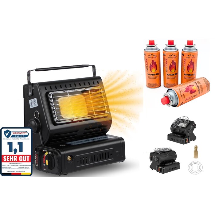 SMH LINE® SMH LINE® - 2 in 1 Draagbare Gaskachel -Straalkachel - Buitenkachel | Camping Heater | Kacheltje | Terrasverwarming INCLUSIEF 8x Gasflessen en Kookrooster
