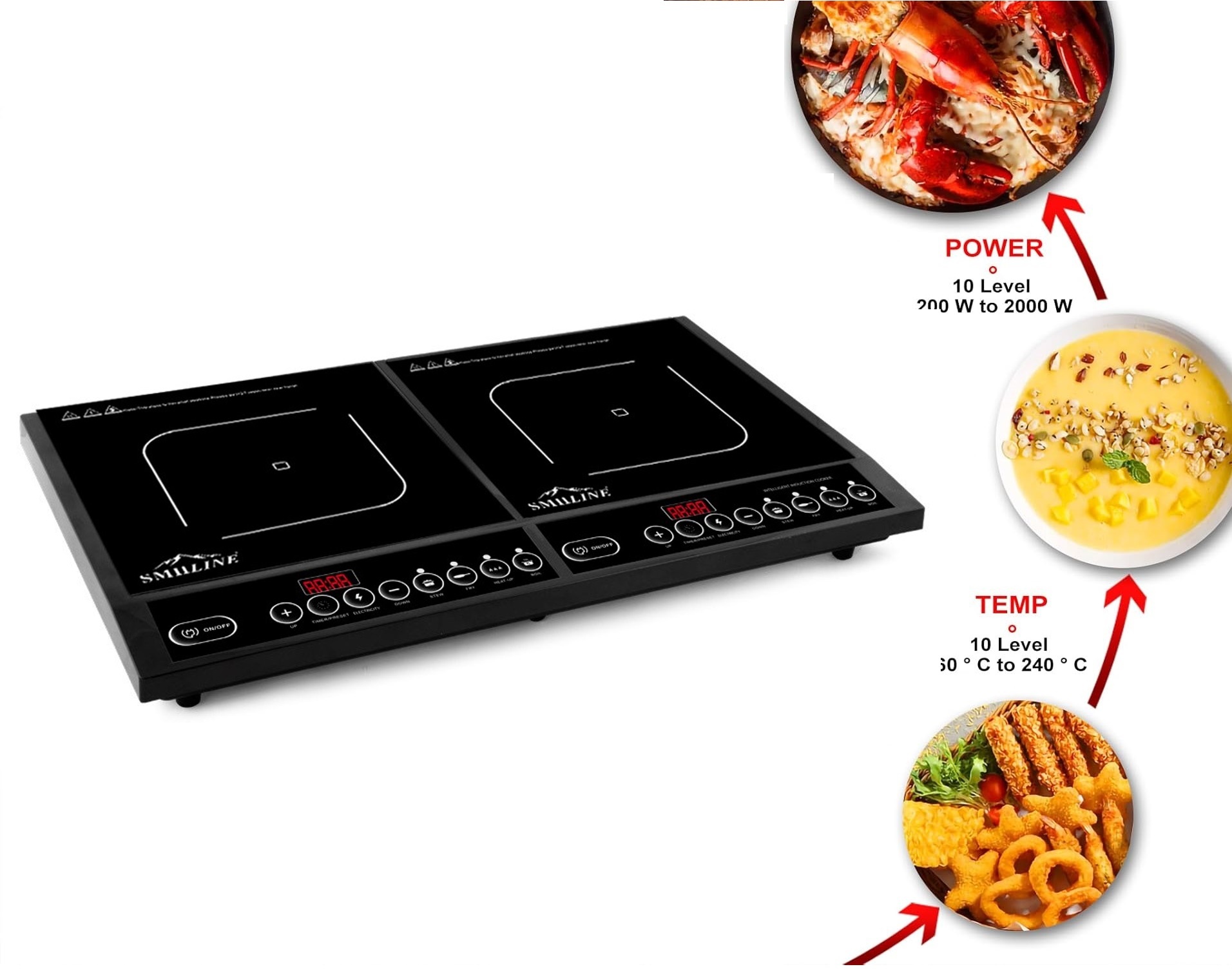 SMH LINE® SMH LINE - Dubbele inductie plaat - 2000 Watt - Zwart