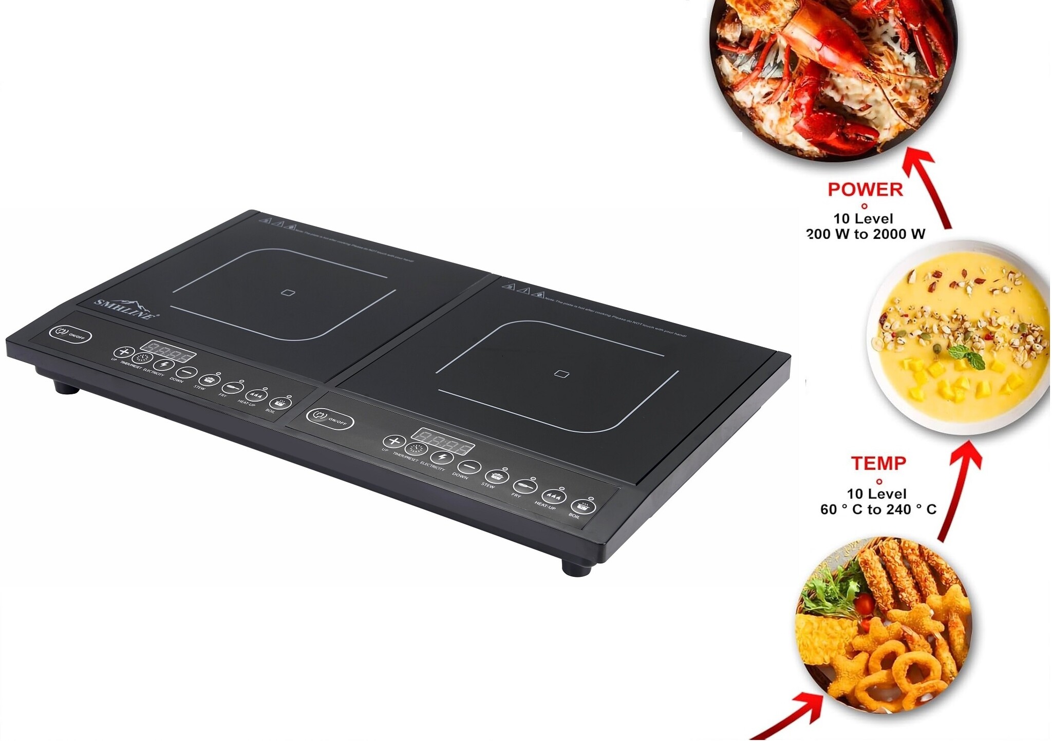 SMH LINE® SMH LINE - Dubbele inductie plaat - 2000 Watt - Zwart