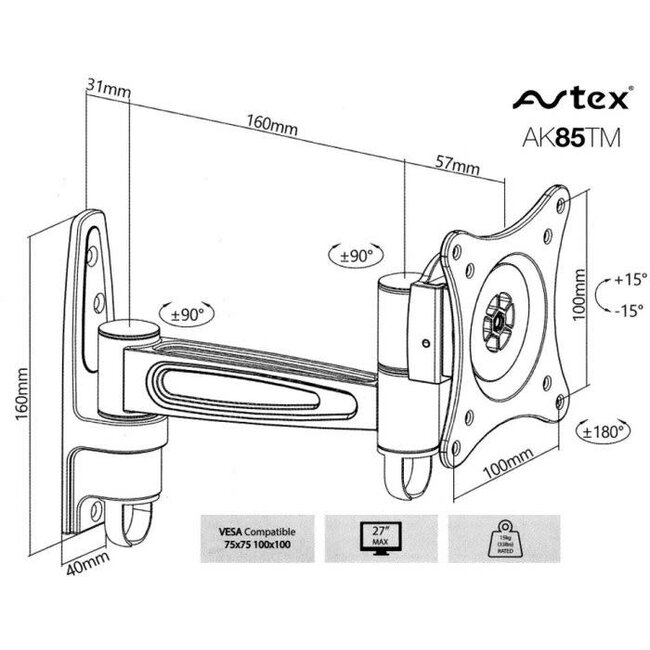 Avtex Avtex Draaibare Single Arm Muurbeugel