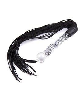Fancy Black Flogger with Glass Handle