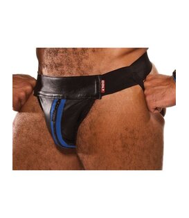 Leather Zip Jock Blue S