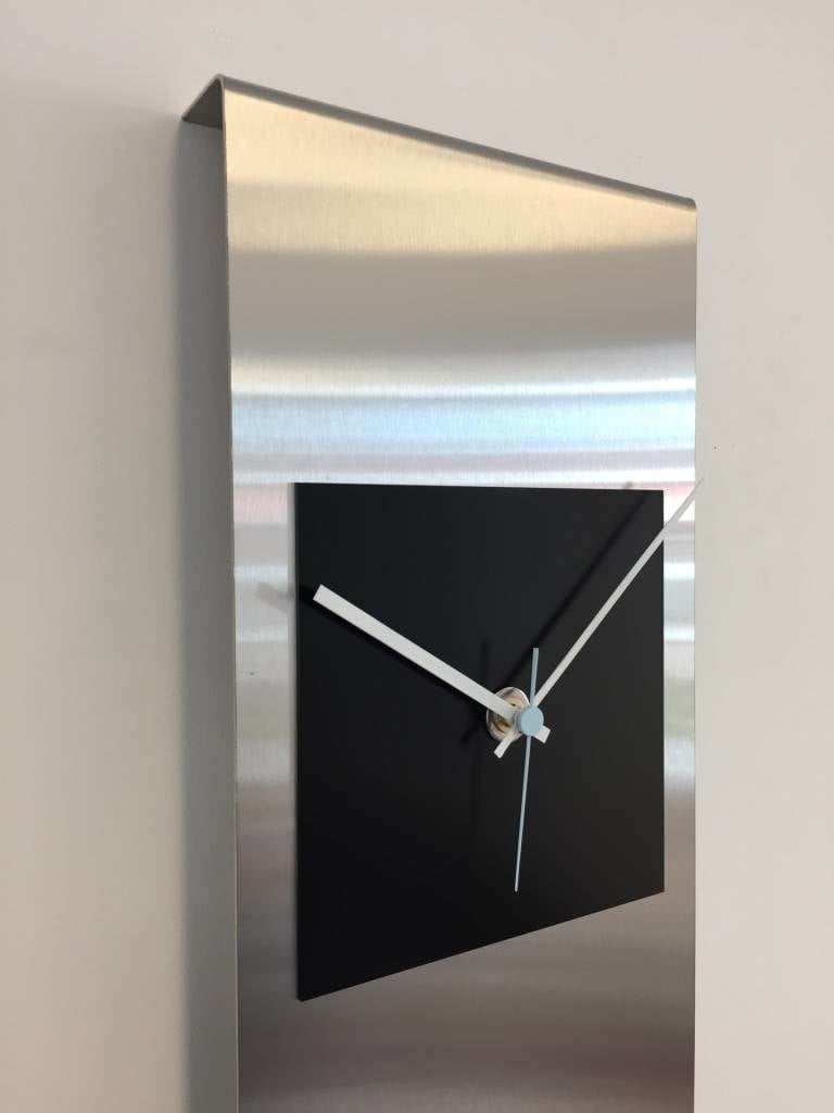 Klokkendiscounter Design - Wall clock stainless steel Cassiopee Black Square