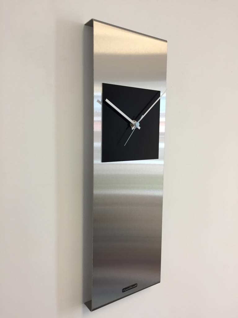 Klokkendiscounter Design - Wall clock stainless steel Cassiopee Black Square