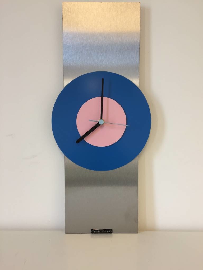 Klokkendiscounter Design - Wanduhr Edelstahl Blue & Pink