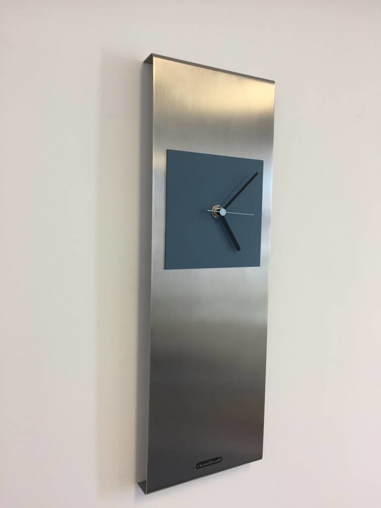 Klokkendiscounter Design - Wall clock stainless steel Cassiopee Steelblue Square