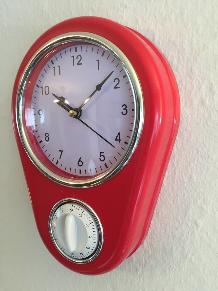 Opvoeding Kansen emulsie Retro keuken klok met timer - www.klokkendiscounter.nl