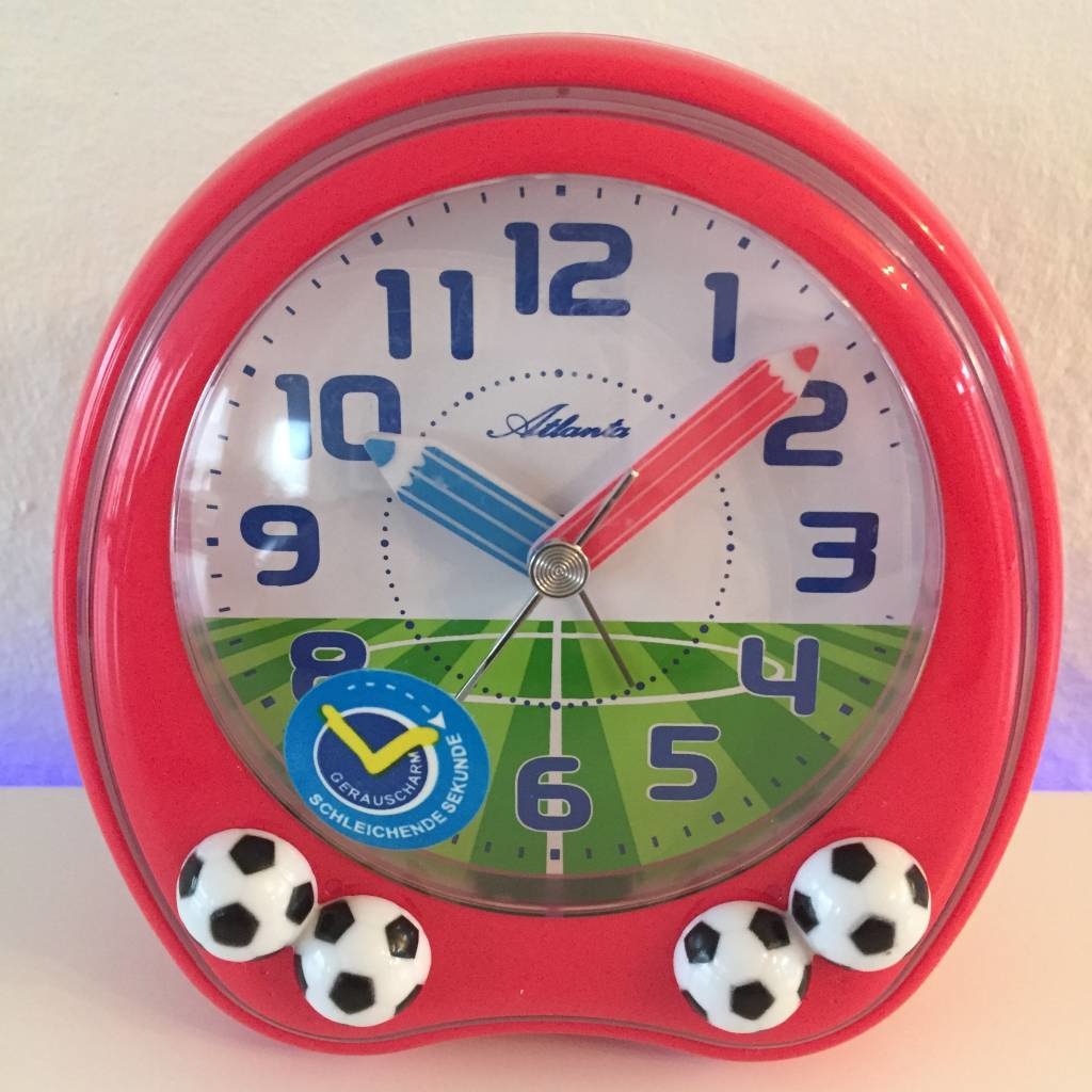 Atlanta Design - Kinderwecker met voetballen rood