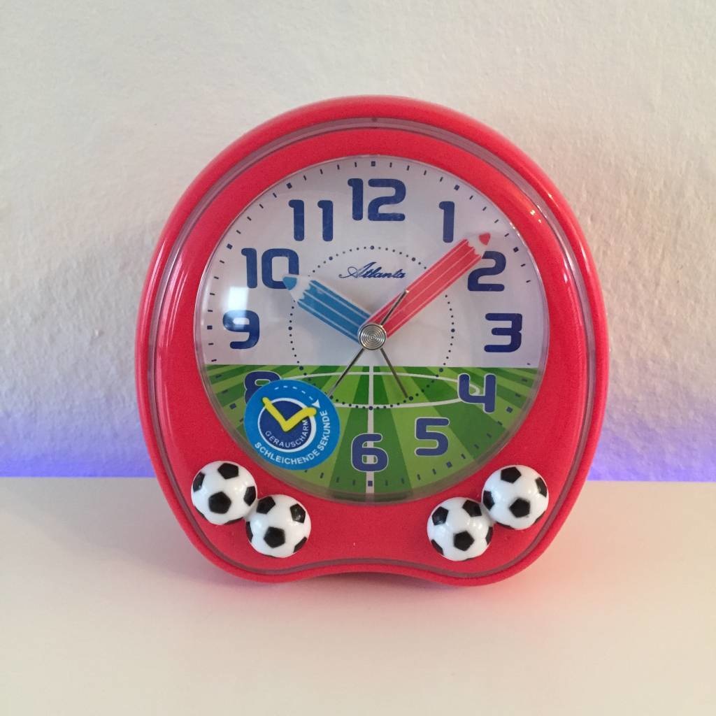 Atlanta Design - Kinderwecker met voetballen rood