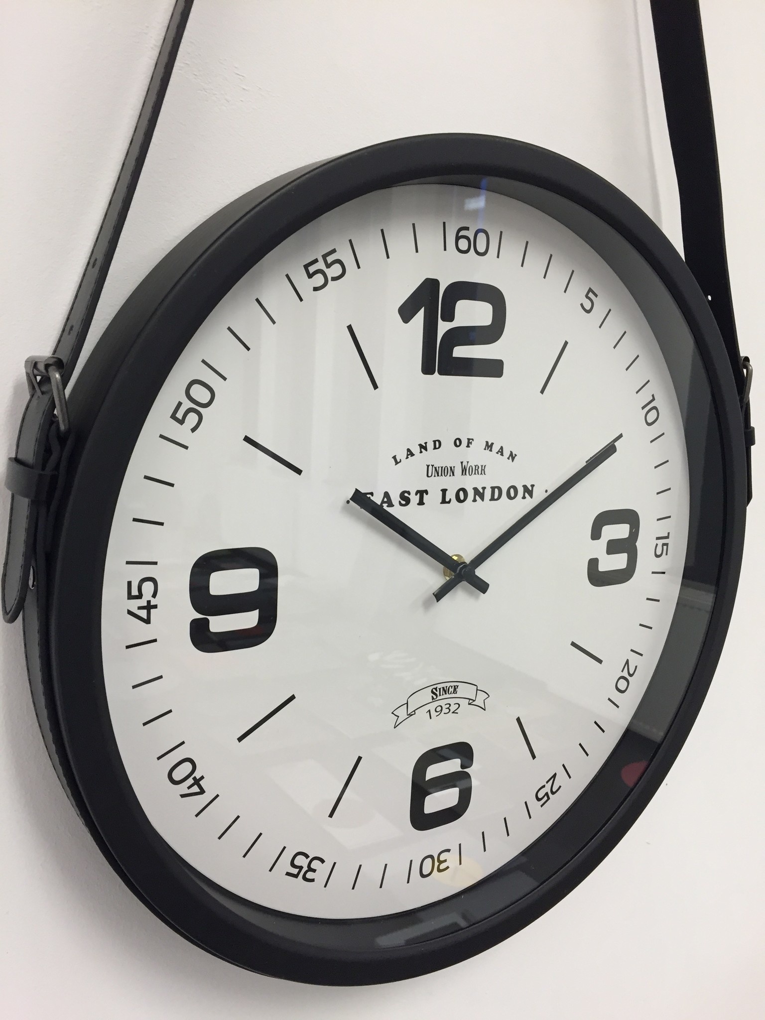 NiceTime Design - wall clock industrial metal with leather belt