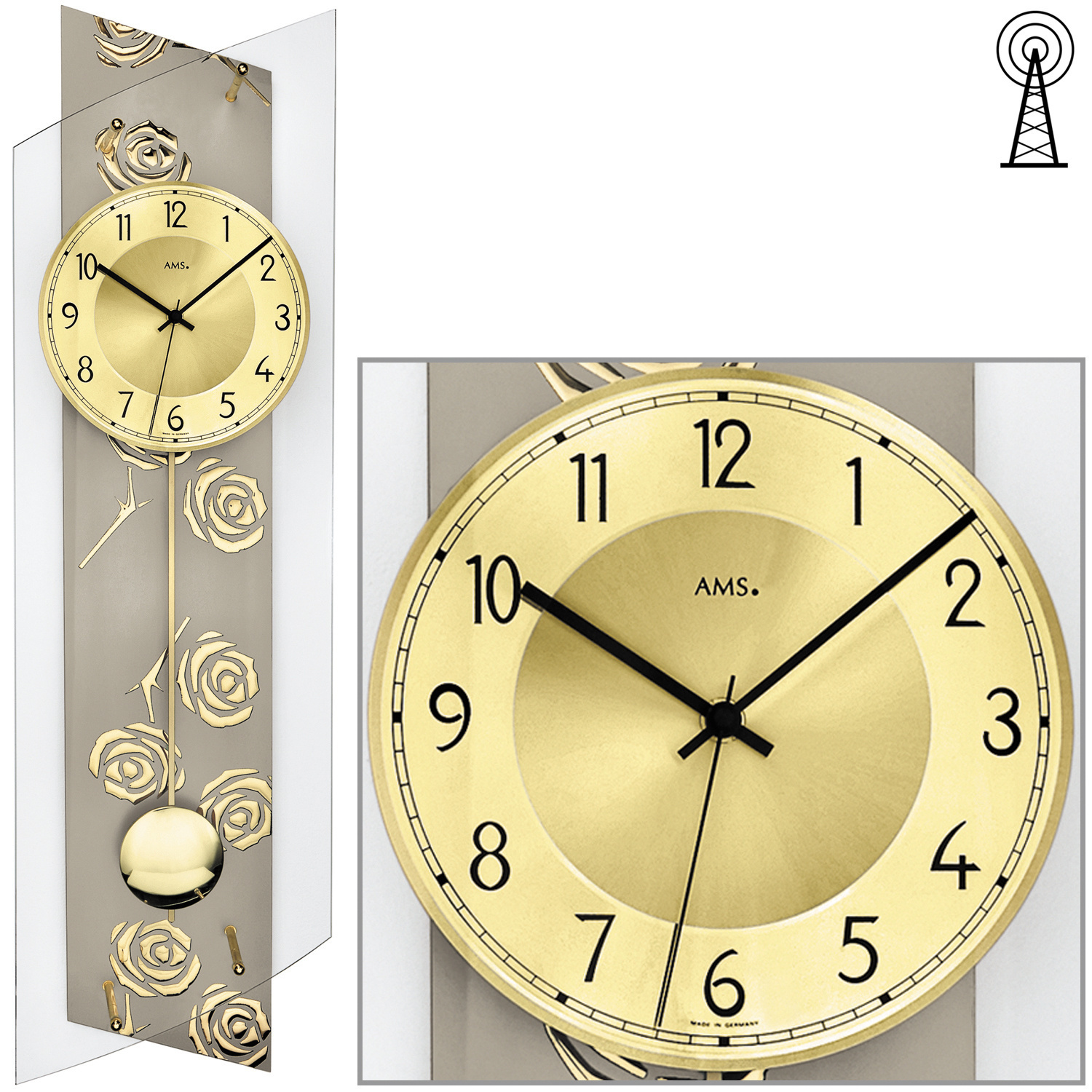 AMS Design - AMS Wall Clock Gold Flower Modern Design