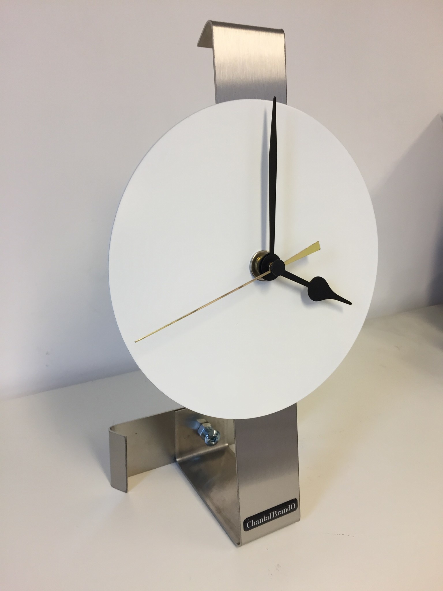 ChantalBrandO Design- Table clock White Sprit- Golden Pointer-Modern Dutch Design