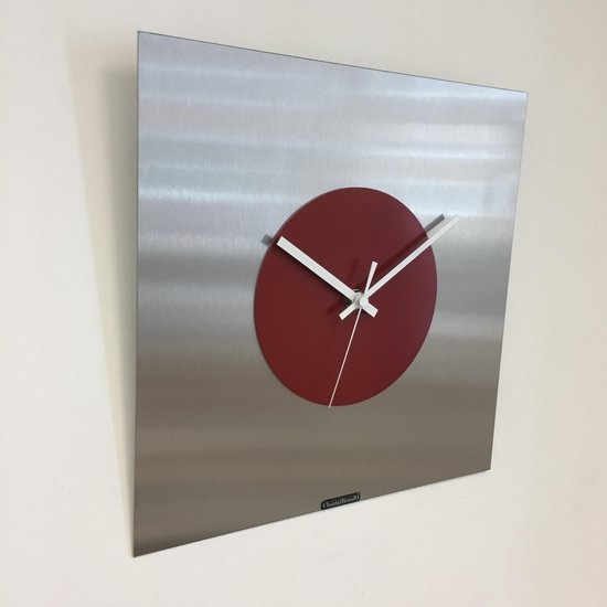 ChantalBrandO Design - Wall clock The Square - Red Circle - Modern Dutch Design