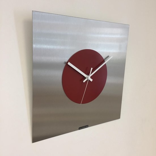 ChantalBrandO Design - Wall clock The Square - Red Circle - Modern Dutch Design