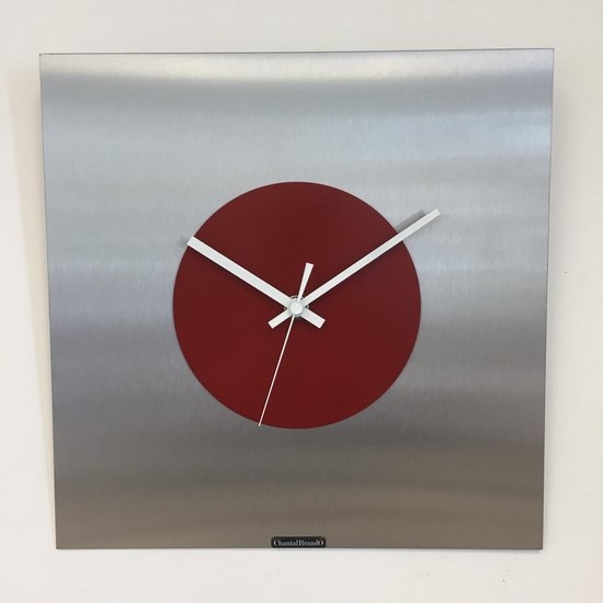 ChantalBrandO Design - Wall clock The Square - Red Circle - Modern Dutch Design