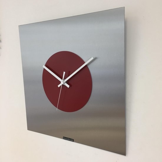 ChantalBrandO Design - Wall clock The Square - Red Circle - Modern Dutch Design