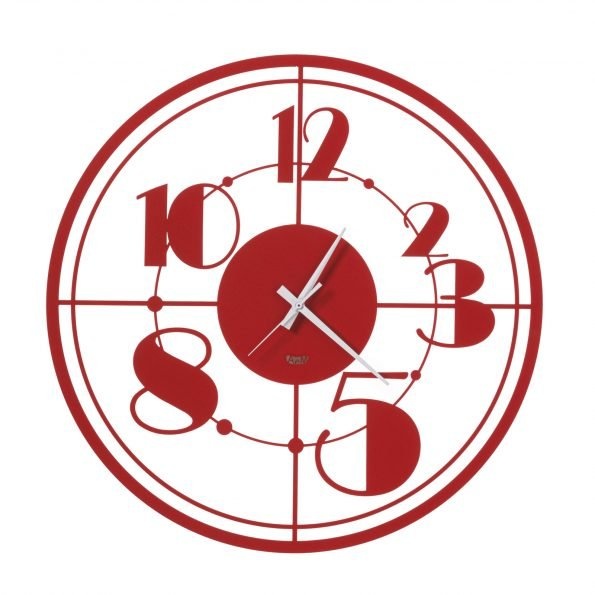 Arti & Mestieri Design - 0OR3479C75 - WALL CLOCK TEO RED<p id="tw-target-text" class="tw-data-text tw-text-large XcVN5d tw-ta" dir="ltr" data-placeholder="Vertaling"><span lang="nl">Wandklok met cijfers geschreven in een retro lettertype. Minimaal ontwerp. Verkrijgbaar i