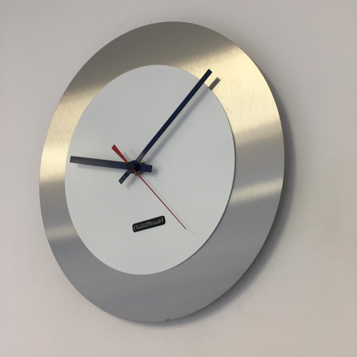 ChantalBrandO Design - wall clock - quiet timepiece - Handmade - Chantalbrando Firenze White24 - Blue & Red Pointers - Modern Design