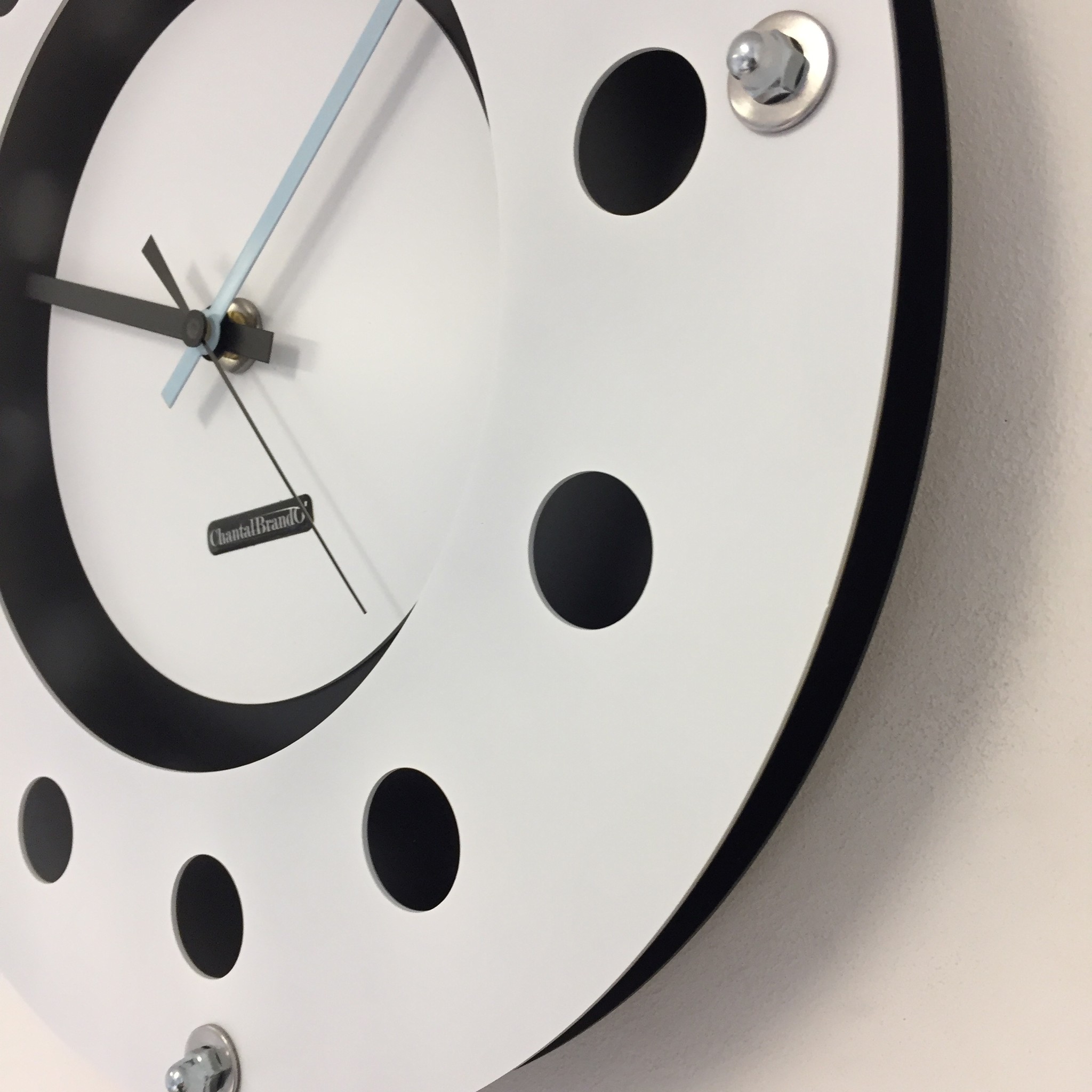 ChantalBrandO Design - Wall clock White Flens Mecanica Full Black With White Small Inside Circle Blue -Black Pointer Modern Dutch Design Handmade 40 Cm