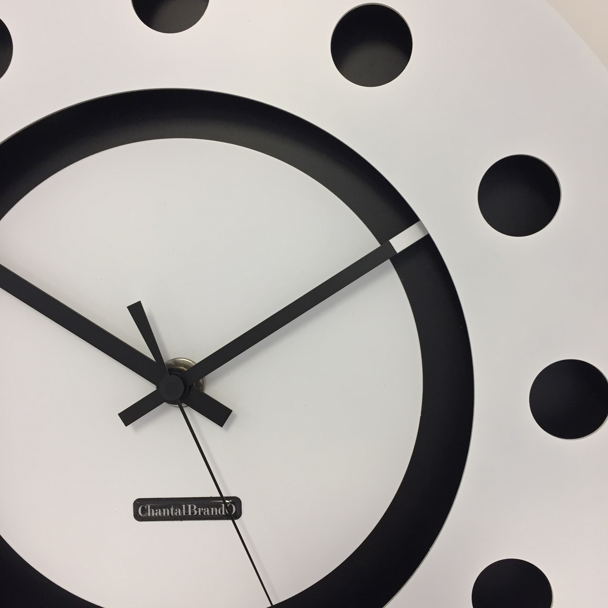 ChantalBrandO Design - Wall clock White Flens Mecanica Completely Black With White Small Inside Circle Black Pointer Modern Dutch Design Handmade 40 cm