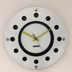 ChantalBrandO Design - Wall clock White Flens Mecanica Full Black With White Small Indoor Circle Black Yellow Black Pointer Modern Dutch Design Handmade 40 CM